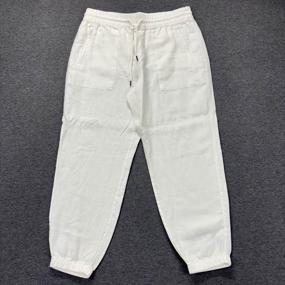 Athleta‎ Pants Womens M White 100% Linen Jogger Elastic Waist Drawstring Cuffs